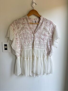 AKEMI & KIM ANTHROPOLOGIE Lindy Plaid eyelet Blouse Top Size Small